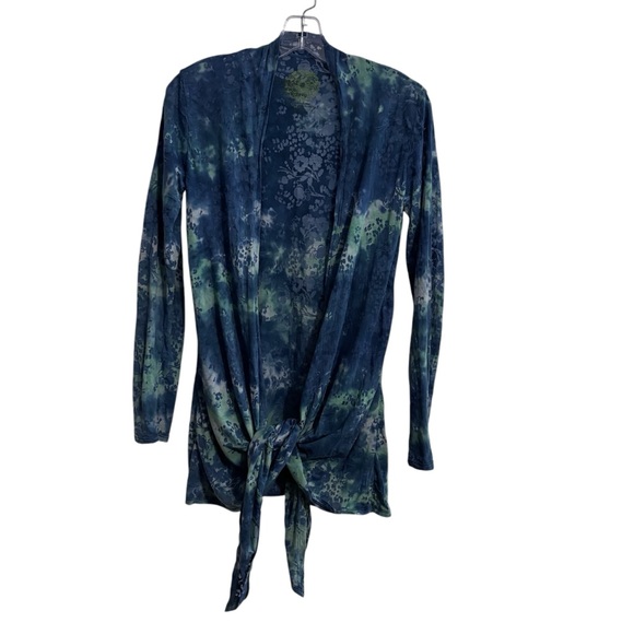 ECO YOGA organic cotton tie-dye blue floral burnout waterfall cardigan wrap M - Picture 10 of 10